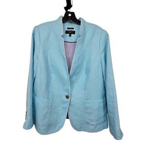Talbots Aberdeen 100% Linen Blazer Jacket Women's Size 14P Stand Collar Lined